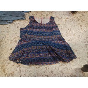 Dots Women's Skirted Tank Top SZ 2X Blue & Hot Pink Print
